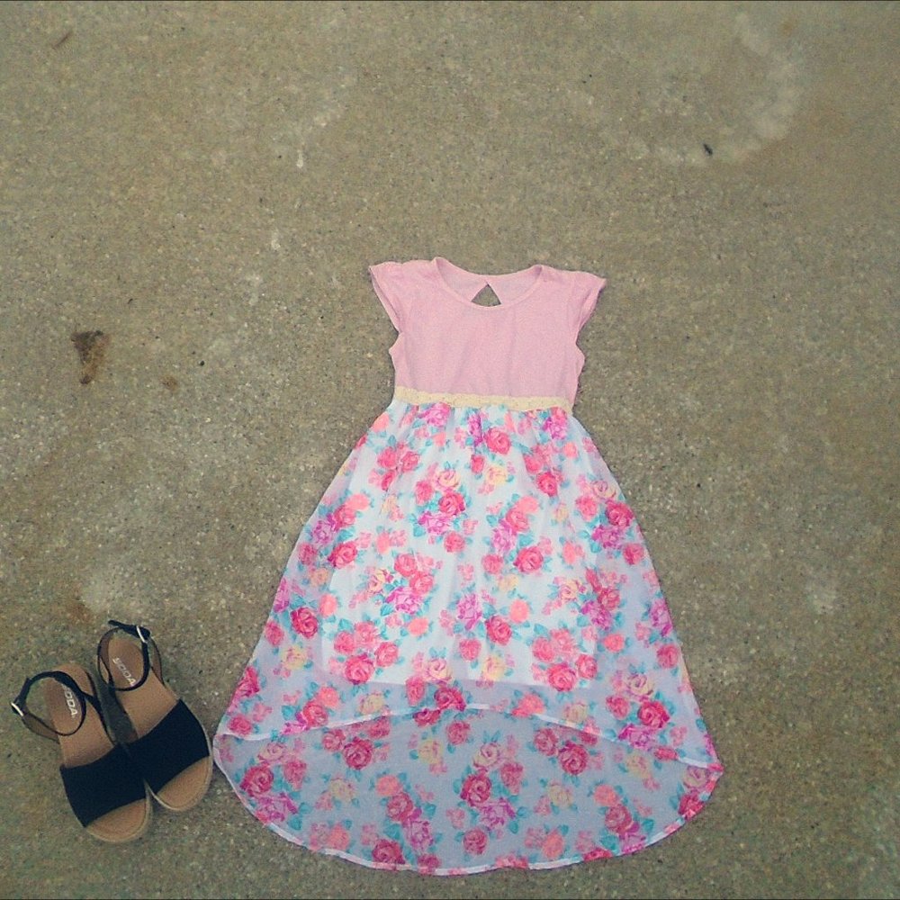 Girls' Floral Pink Midi Dress